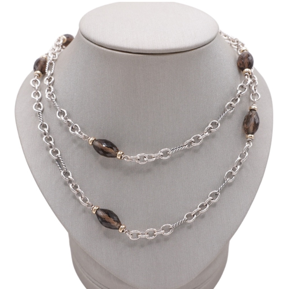 David Yurman Smokey Quartz Figaro Station Necklace - 34.5”